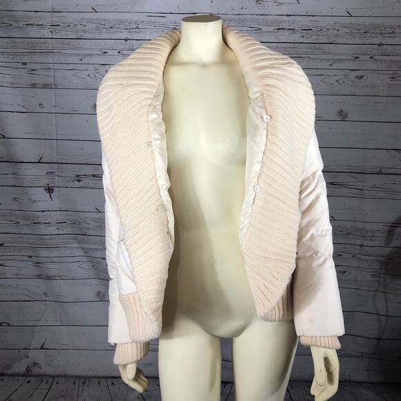 BCBGMaxAzria Cream Puffer Sweater Jacket with knit shawl collar & cuffs size XS - Picture 7 of 12
